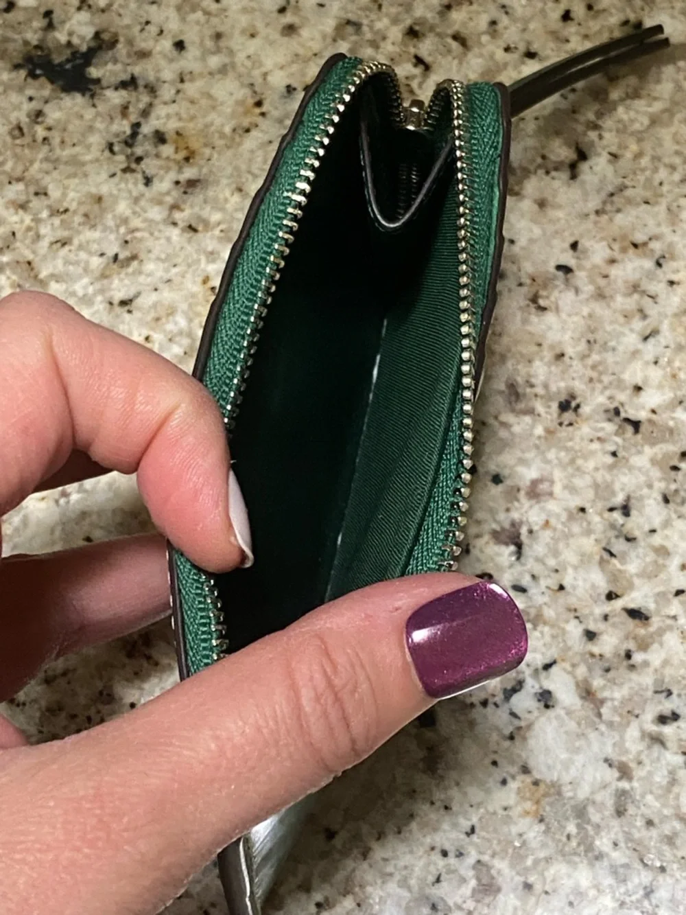 Tory Burch Green Patent Leather Card Holder Zip Wallet Colorblock - Picture 4 of 6